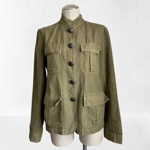 Nili Lotan Cambre Army Green Cotton Linen Utility Jacket Size L
